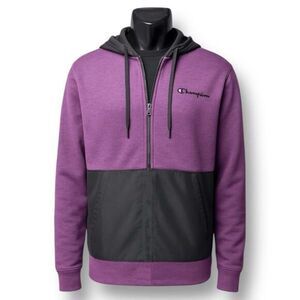 Champion XXL Purple Black Zip Hoodie Fleece Colorblock Athletic Streetwear Sport